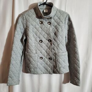 Cabi | Light Gray Quilted Double Button Front Jacket with Pockets | Size M